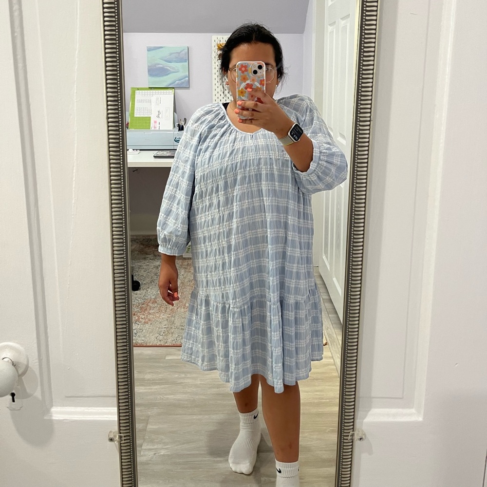 Primark Women’s Check Blue Gingham 3/4 Sleeve Dress